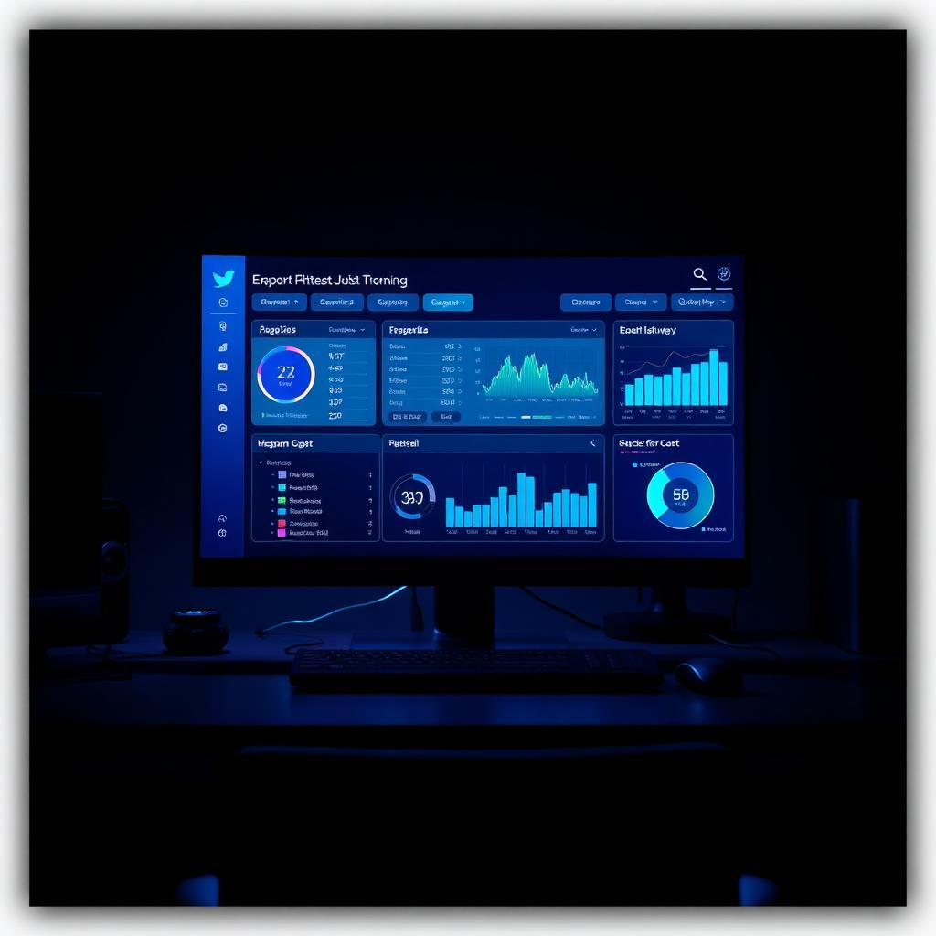 Custom dashboard-interface op een monitor in een moderne werkomgeving