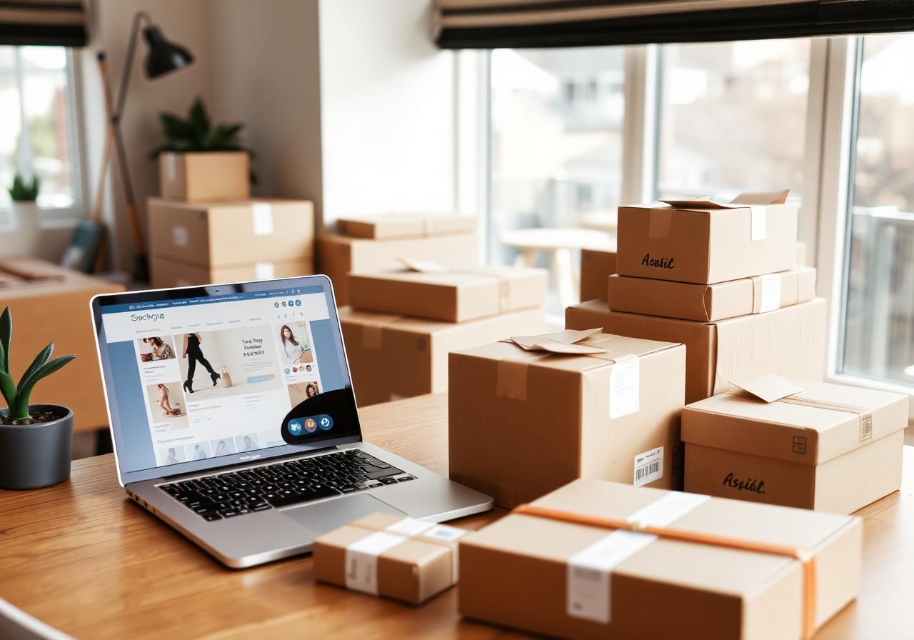 Webshop met bestellingen en pakketten klaar voor verzending