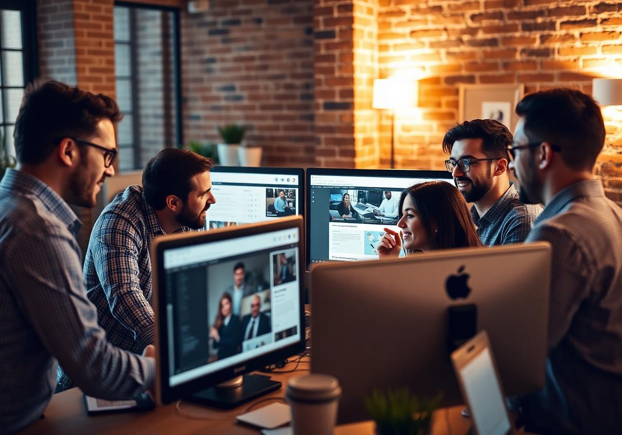 Team werkt samen aan een website