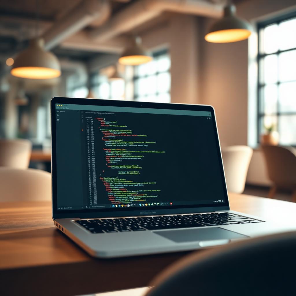 Laptop met schone WordPress-code op een licht bureau